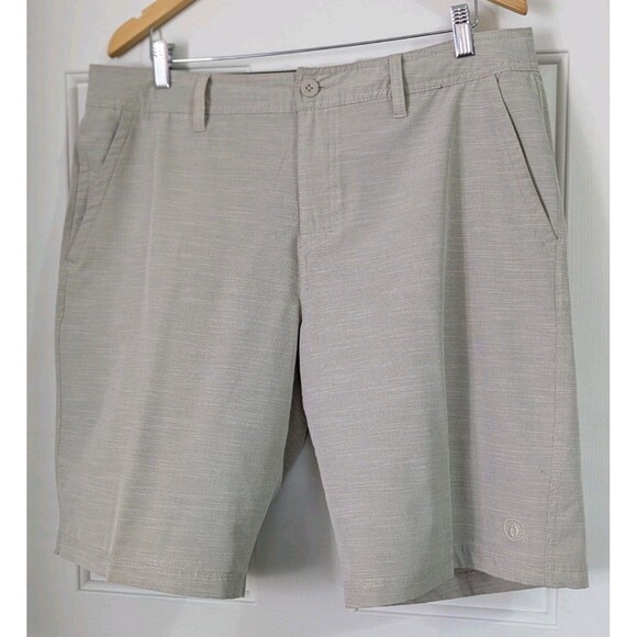 HANG TEN Hybrid Swim Shorts Chinos 36 Beige Drawstring Quick Dry Golf Beach - Picture 1 of 8